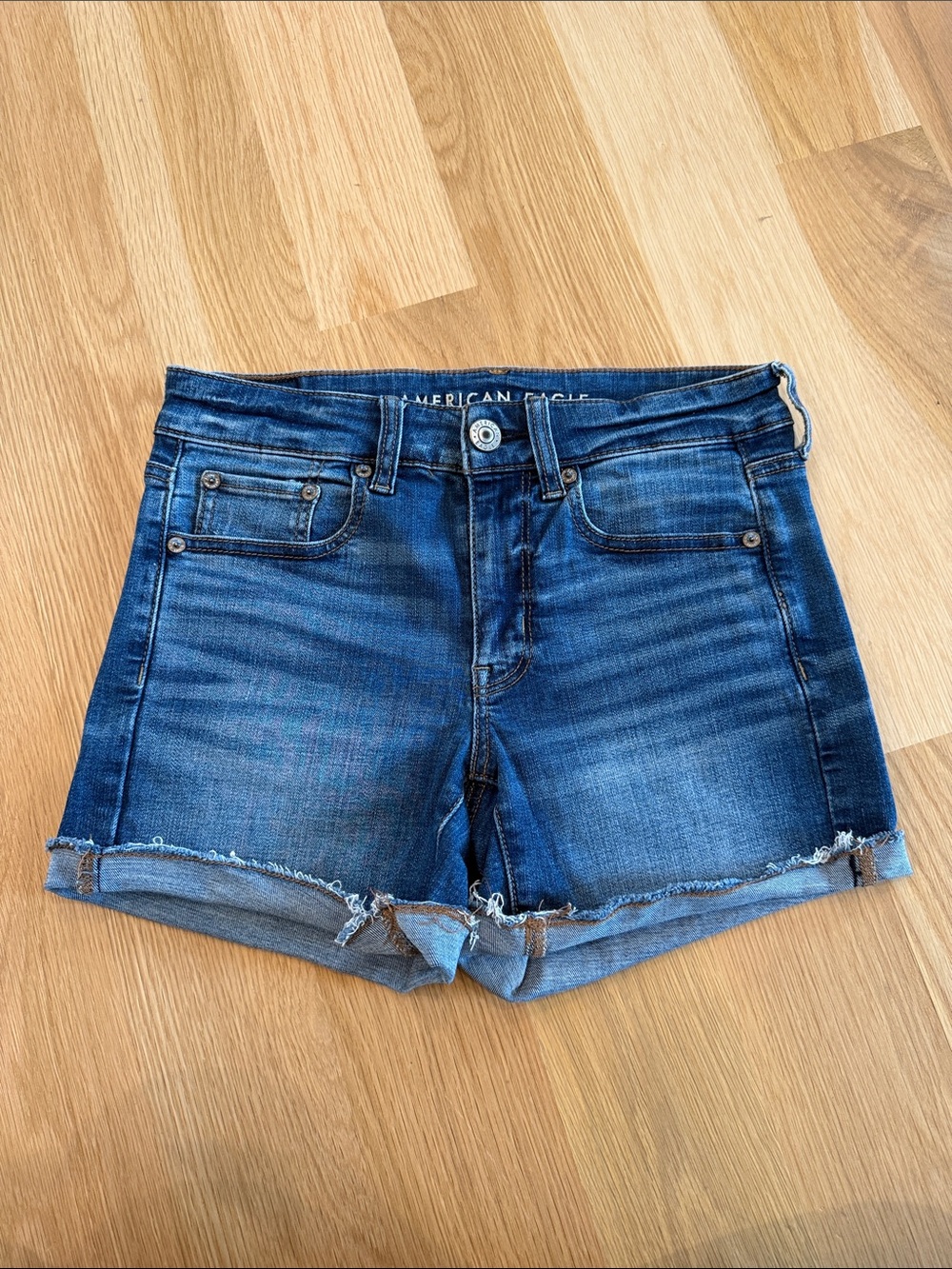 American Eagle Outfitters Super Stretch Midi Jean Shorts 4 Cutoff Denim